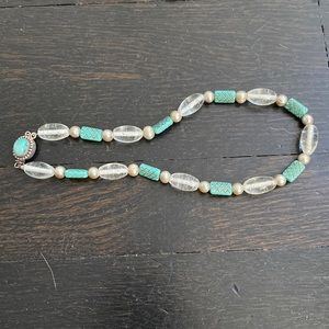Turquoise and bead necklace sterling silver turquoise clasp